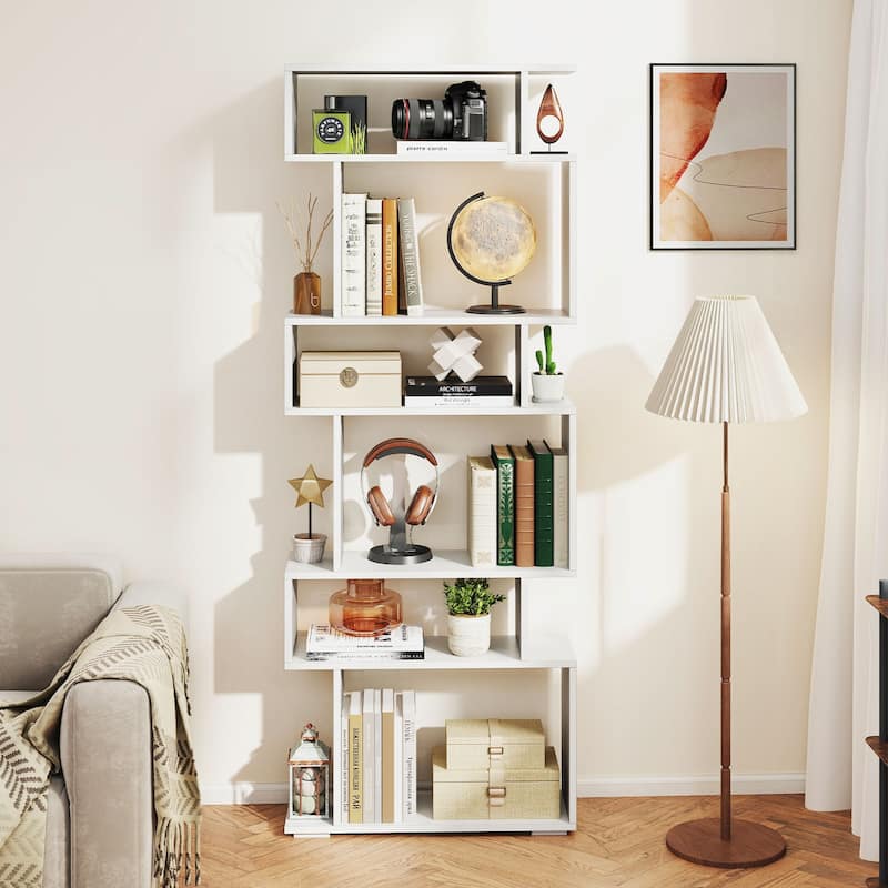 Gymax 2PCS 6-tier Storage Bookshelf Tall Display Shelf w/