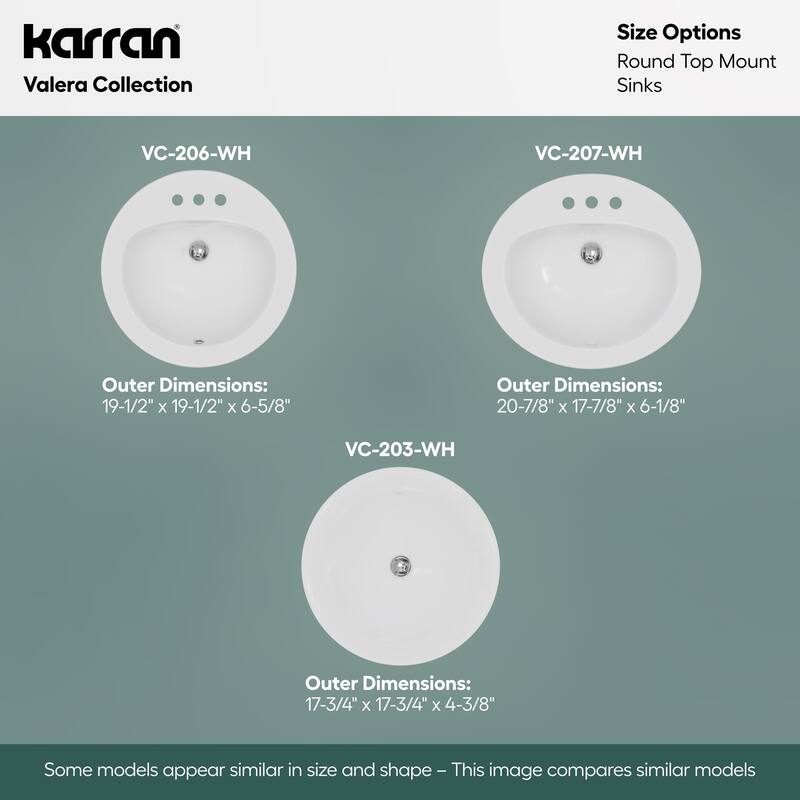 Karran Valera 20" Circular Top Mount Vitreous China Bathroom Sink in White