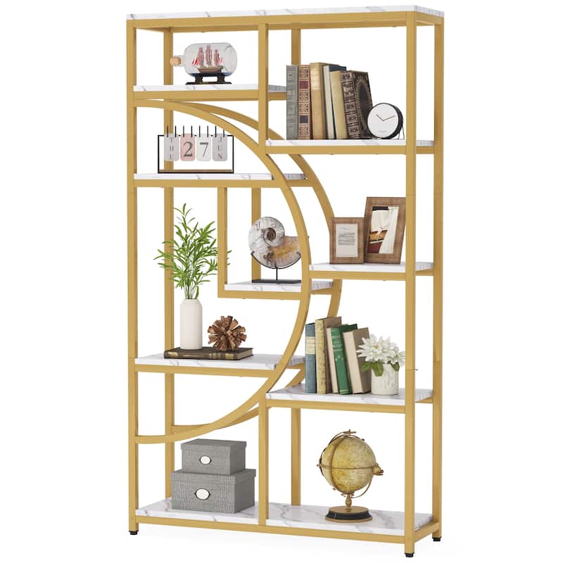 Bookshelf Industrial 5 Tier Etagere Bookcase, Freestanding Tall Bookshelves - 1 Pack - Gold - 1 Pack