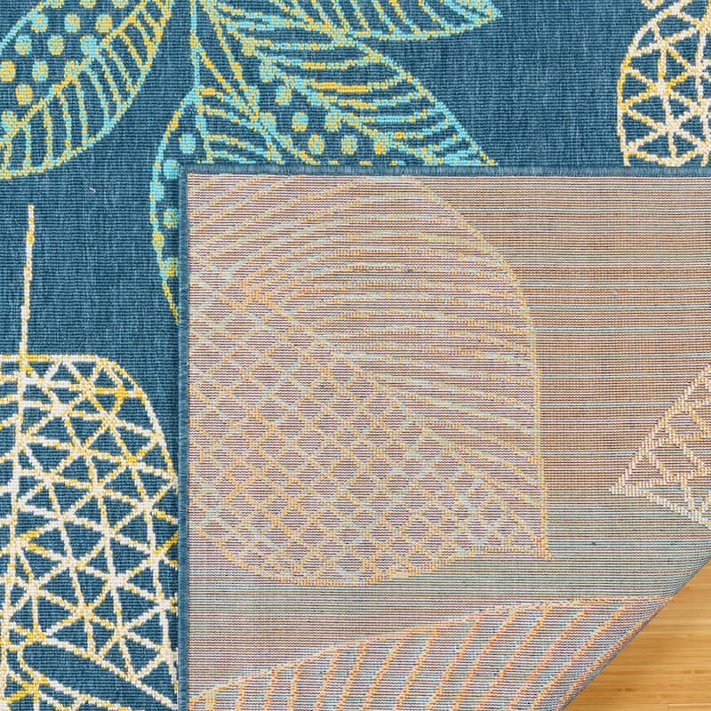 Gertmenian Jona Ananda Tropical Botanical Leaf Teal Multi-Color Indoor/ Outdoor Flatweave Area Rug