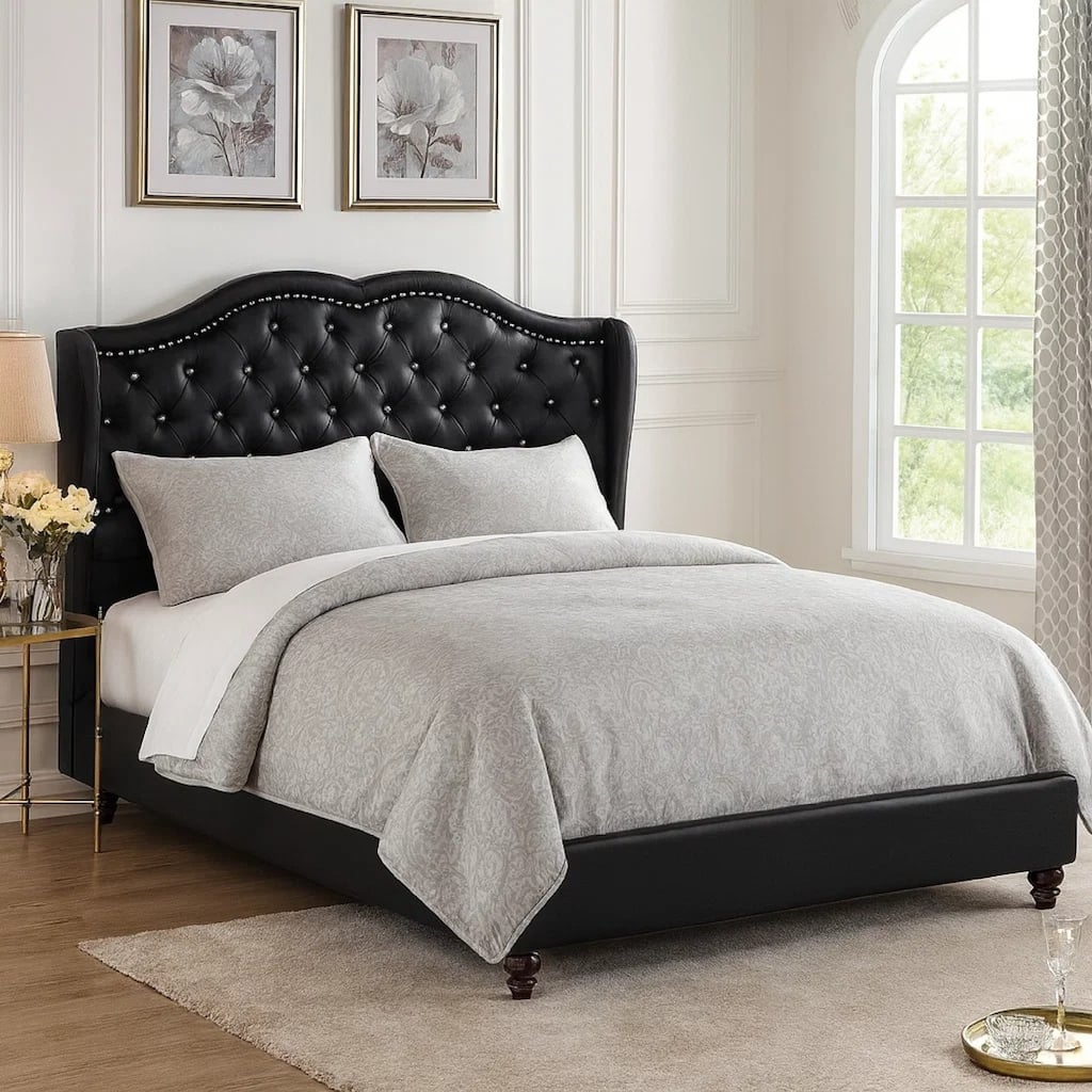 Magnificent Faux Leather Upholstered Full Size Bed Black