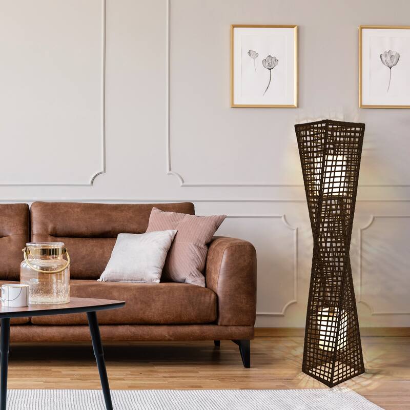 Phuket 51" 2-light Handcrafted Rattan Floor Lamp,dark Brown - 51