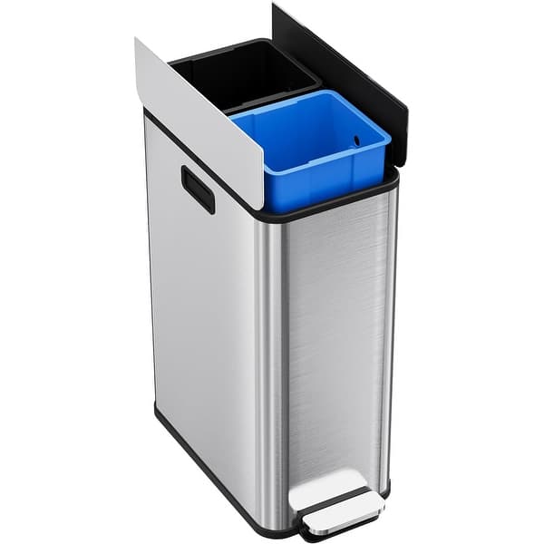56L/14.8Gal Double Trash Can, Slim Trash Can with Recycling Bin and Butterfly Lid