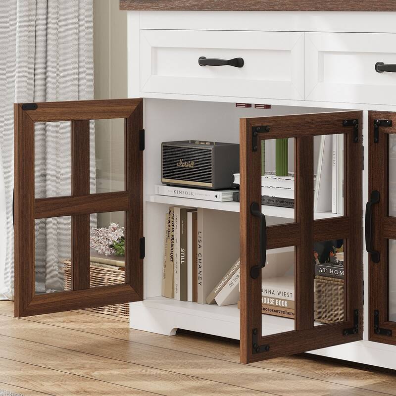 Gymojoy 53" Farmhouse Buffet Cabinet with Glass Doors, Modern Sideboard Storage Console for Kitchen, Dining Room, Living Room
