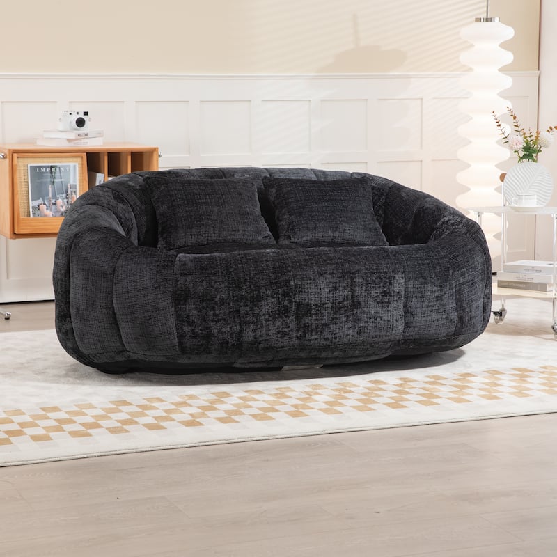 Black Modern 59.05" Chenille High Back Loveseat Upholstered Chaise Lounge Chair with Pillows