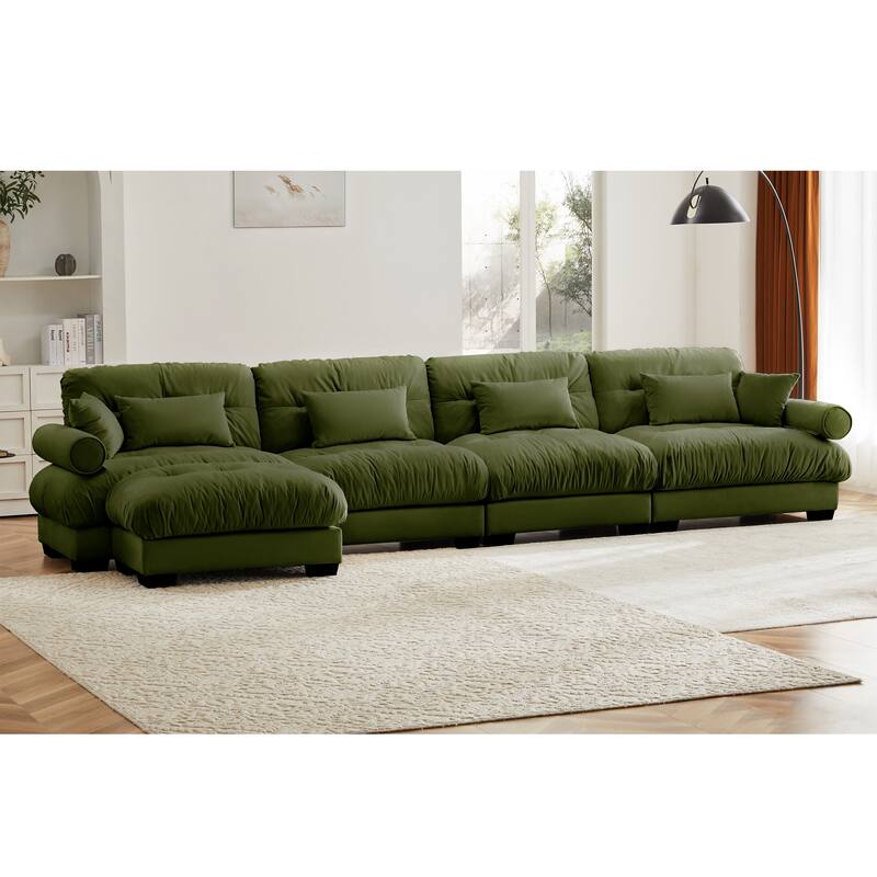 GDFStudio - Velvet 4-Seater 166" Cloud Modular Sectional Couch with Ottoman