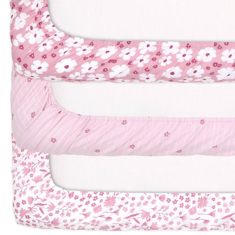 The Peanutshell Daisy Mini Crib, Playard Sheet 3 Pack Set