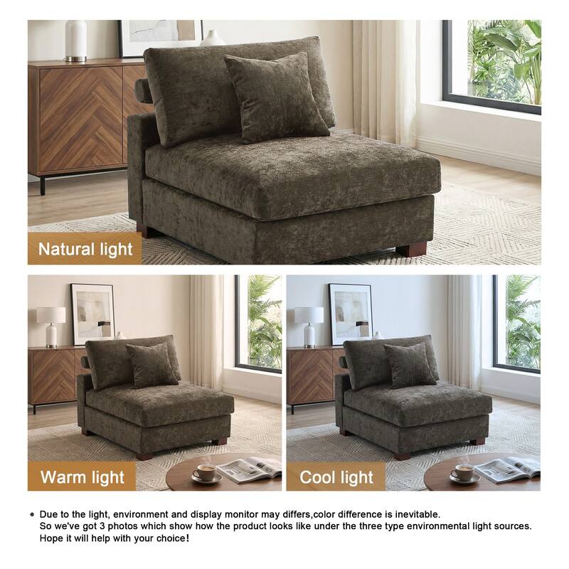 35" W Modern Chenille Armless Accent Chair Sectional Module with Pillows
