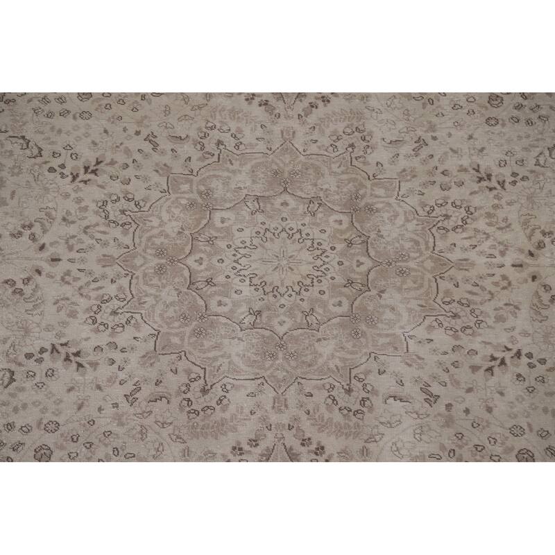 Hand Knotted Oriental 100% Wool Carpet Traditional Floral Beige & Ivories Kashan Area Rug - 12' 1'' X 9' 5''