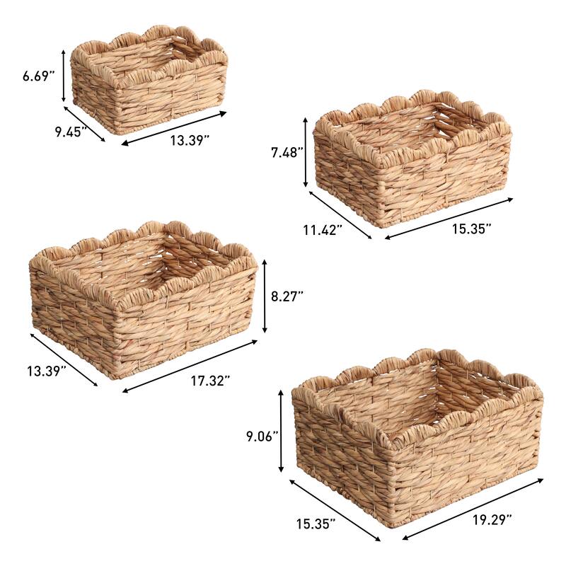 Coral Handwoven Water Hyancinth Scalloped Edge Nesting Storage Baskets (Set of 4)