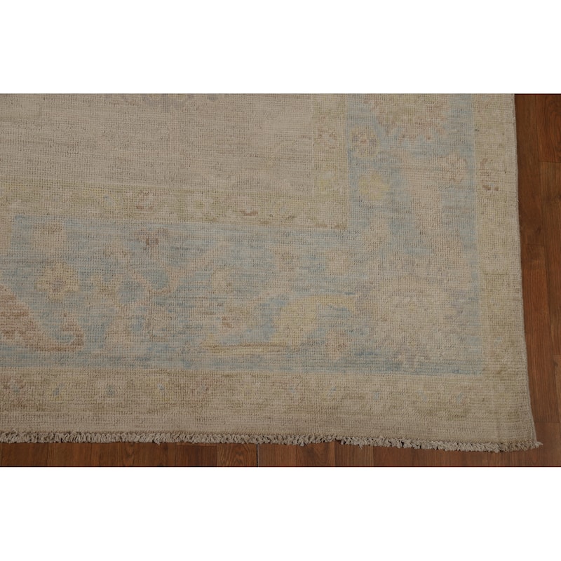 Vegetable Dye Oushak Turkish Large Rug Hand-Knotted Beige Wool Carpet - 10'0"x 14'7"