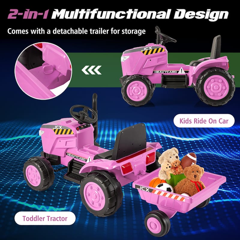 Gymax 2-in-1 Electric Toy Car 12V Kids Ride On Tractor w/ Trailer