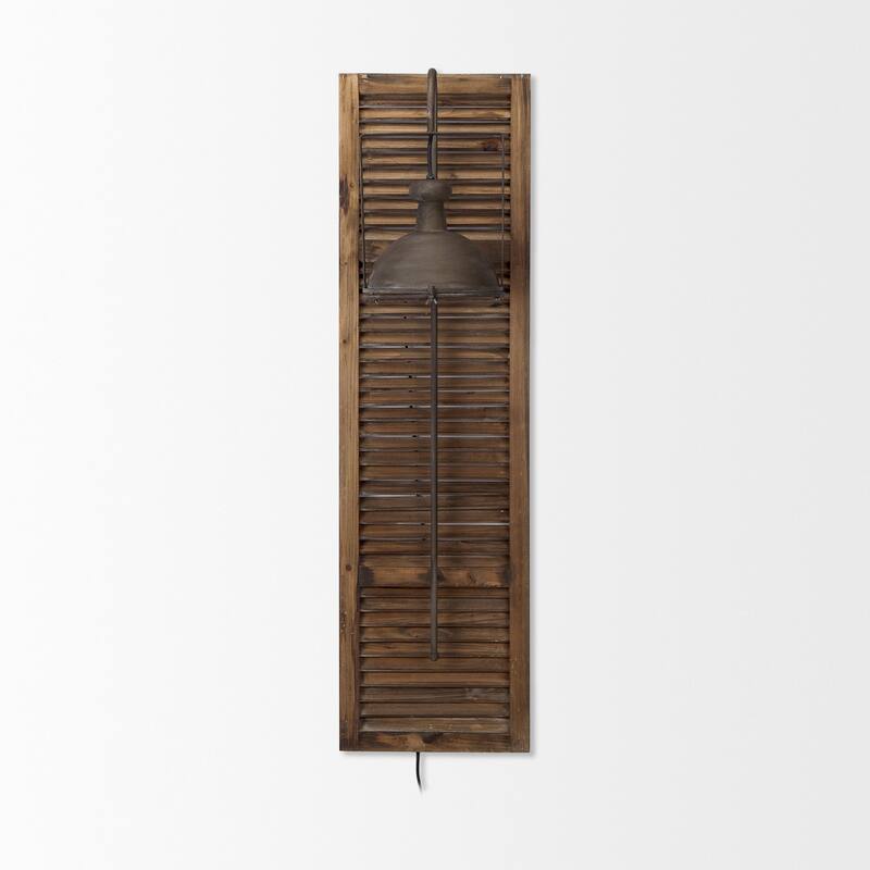 Tiposo Medium Brown Wood Slatted Base w/ Copper Lamp Wall Sconce - 15.0L x 15.0W x 53.0H
