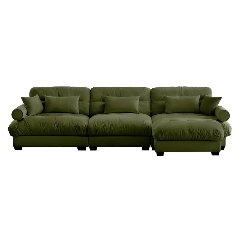 130" Velvet Oversized Modular Sectional Sofa with Ottoman & Cloud Cushions