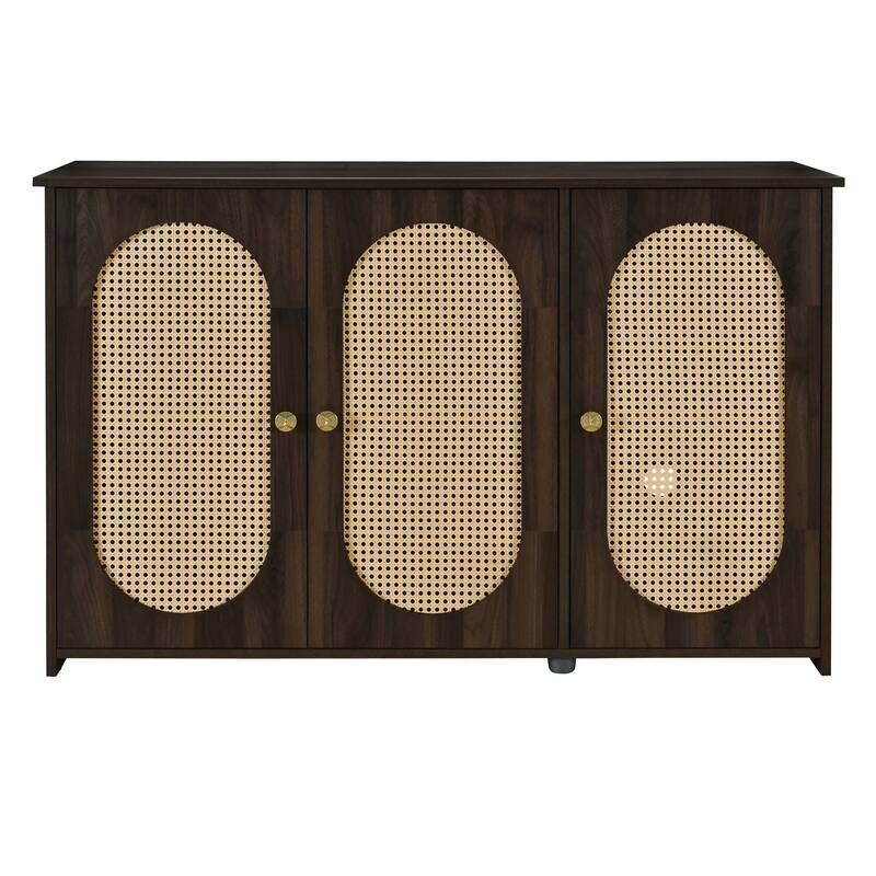 Sideboard with 3 Artificial Rattan Doors and Metal Handles