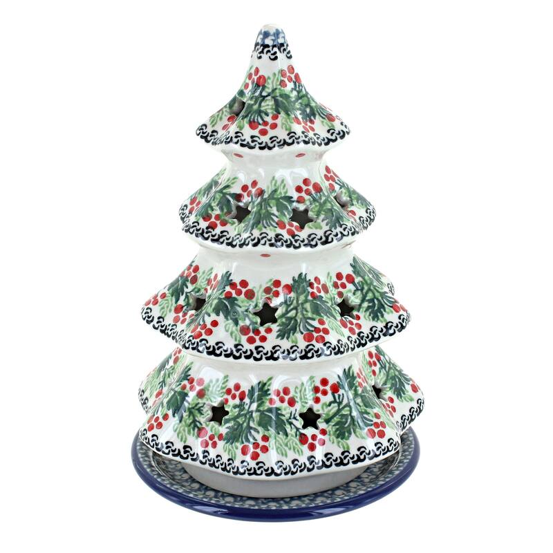 Blue Rose Polish Pottery 602 Ceramika Artystyczna Large Christmas Tree Luminary - Noelle