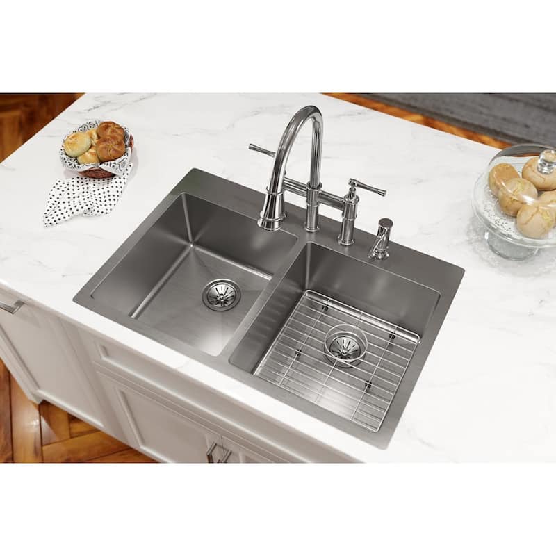 Elkay Crosstown Stainless Steel 33" x 22" x 9", Equal Double Bowl Dual Mount Sink Kit