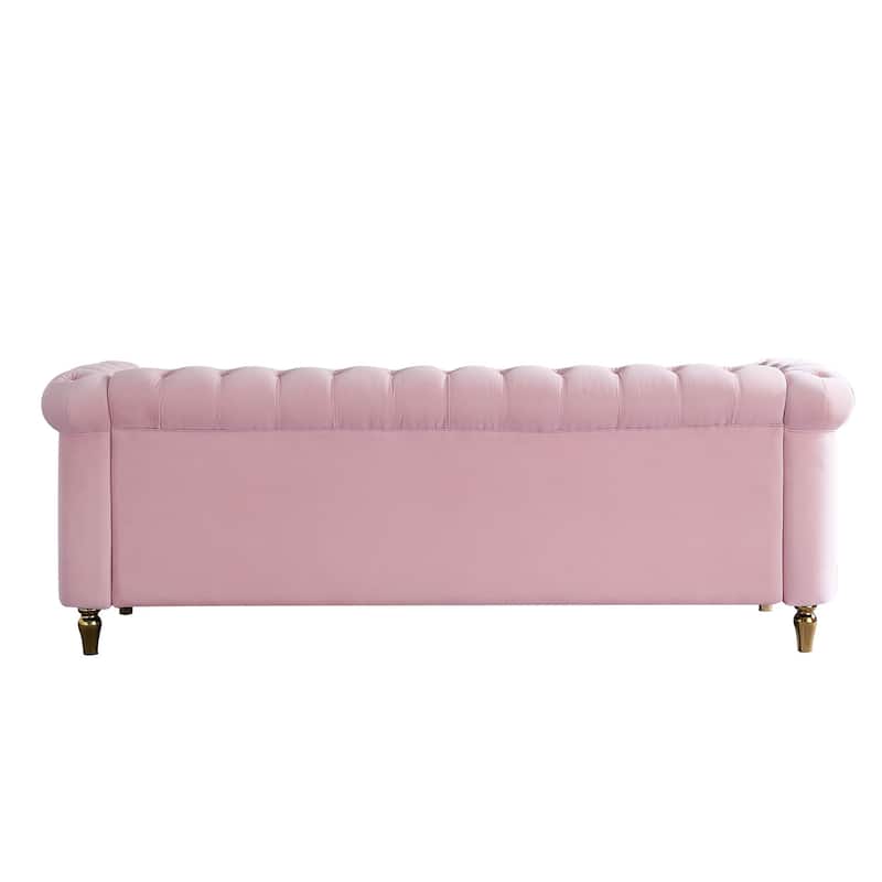 85-inch Pink Velvet Chesterfield Sofa for Living Room