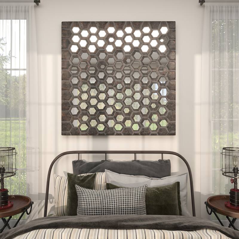 Gray Wooden Handmade Inspired Coral Home Wall Decor with Mirror Backing