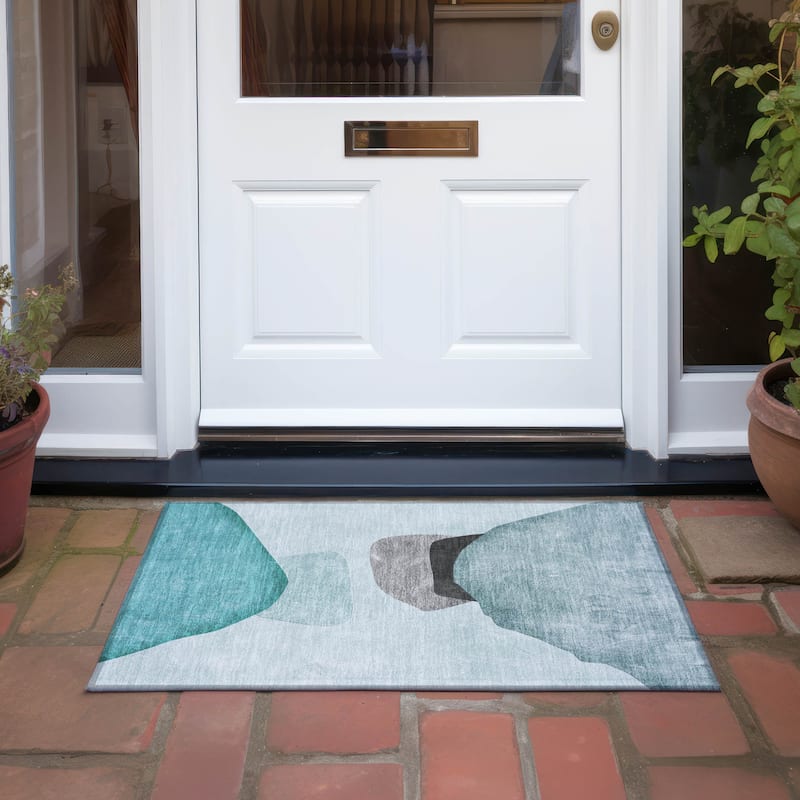 Caz Unique Abstract Weather Resistant Blended Style Outdoor Rug - 2' x 3'