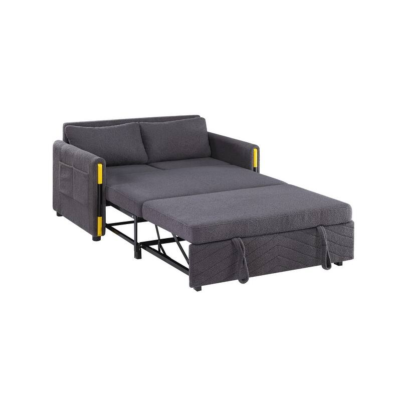 Percy 55.5"W Teddy Velvet Sleeper Loveseat with Dual-Pull Sleeper Design