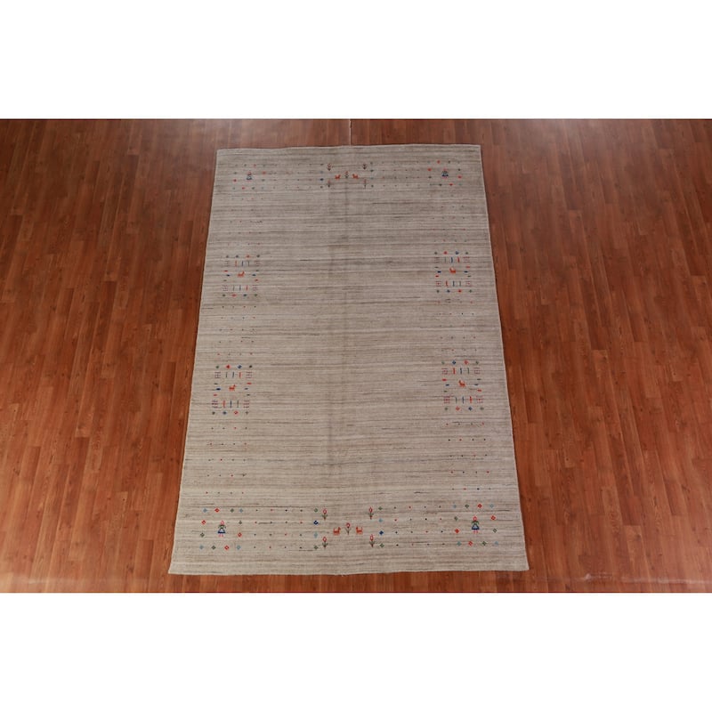 Tribal Gabbeh Oriental Area Rug Hand-Knotted Wool Carpet - 5'9"x 9'0"