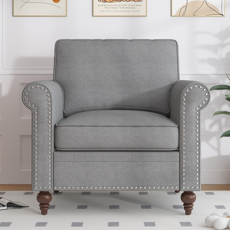 Mixoy 2 Piece Living Room Sofa Set with Rivet Design,Linen 3-Seater Sofa Couch,Loveseat Sofa/Single Sofa Chair