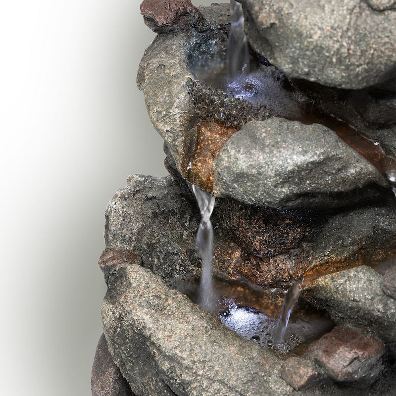 Alpine Corporation 14" Tall Indoor/Outdoor Tiering Rainforest Rock Waterfall Tabletop Fountain with LED Lights