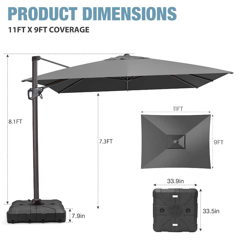 VredHom Patio Outdoor 9 x 11 FT Cantilever-Offset Umbrella with HDPE Base