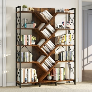 Moasis Wood 5-Tier Large Tree Bookshelf Industrial Open Bookcase