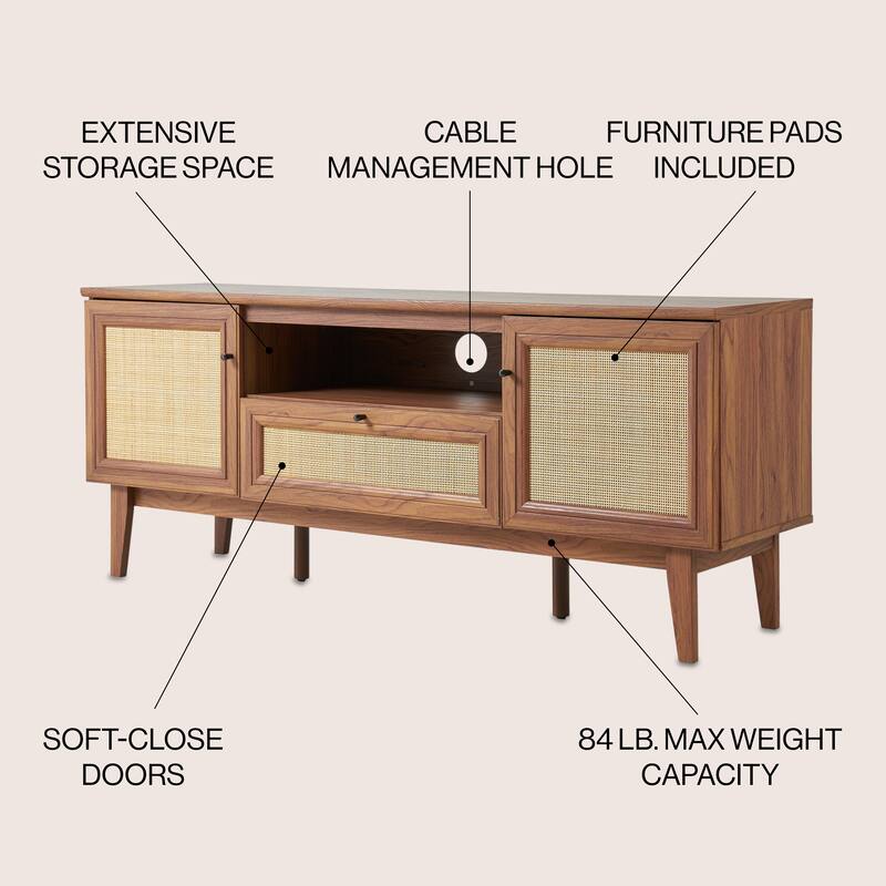 Gennaro 59 in. Farmhouse Caned TV Stand with Drawer and Storage Doors Fits TVs up to 65 in. with Cable Management, by JONATHAN Y