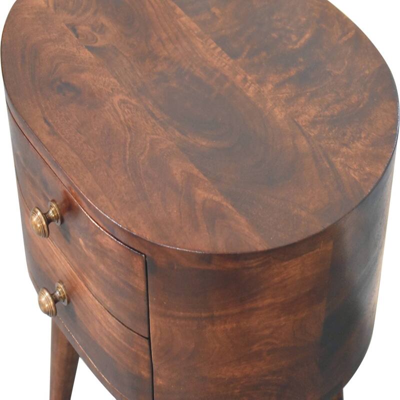 HomeRoots 21" Walnut Solid Wood Oval Two Drawer Nightstand