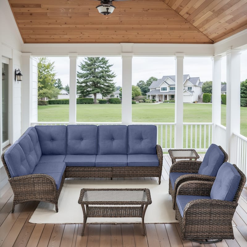Outdoor Sectional Sofa with Swivel Chair Table Set