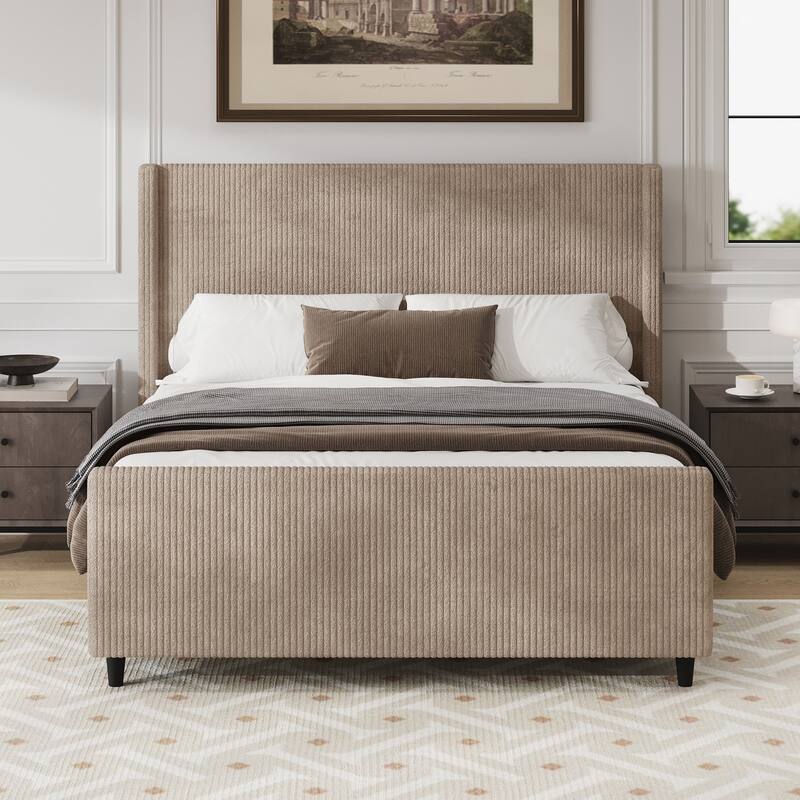 50.7Inch High Headboard Corduroy Upholstered Bed Frame - Taupe