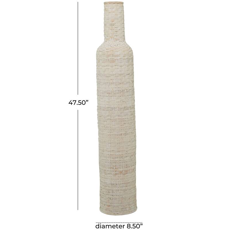Intricately Woven Tall Bamboo Wood Floor Vase - White or Brown