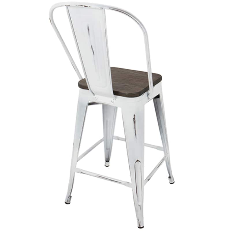 2 Oregon Industrial Vintage White Espresso High Back Barstools 39.5"