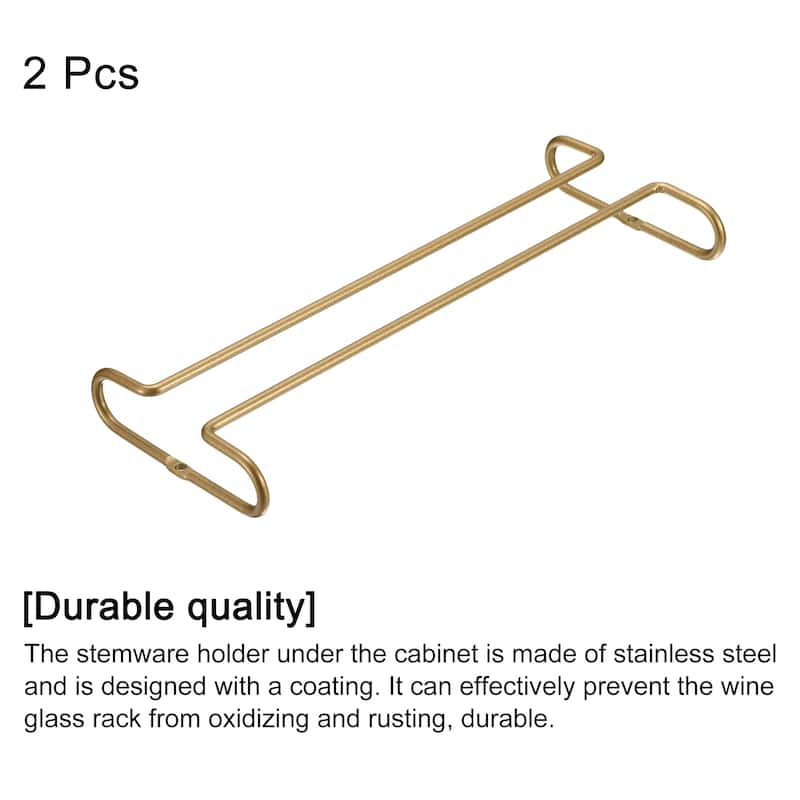 Wine Glass Rack Under Cabinet, 2Pcs 10-Inch for 5mm Stemware Column, Gold