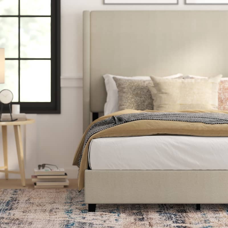 Modern Upholstered Platform Bed with Channel Stitched Headboard