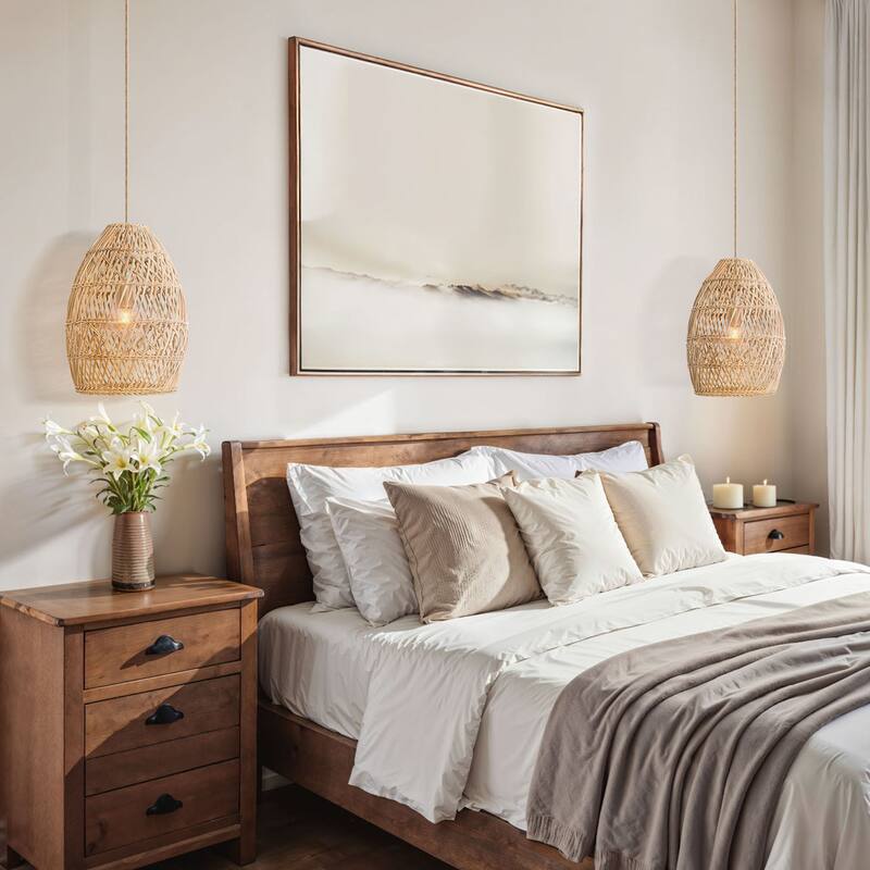 Callie Rattan Pendant Light - Natural Bell 1-Light Handwoven Ceiling Light For Modern, Transitional, Farmhouse Room Decor