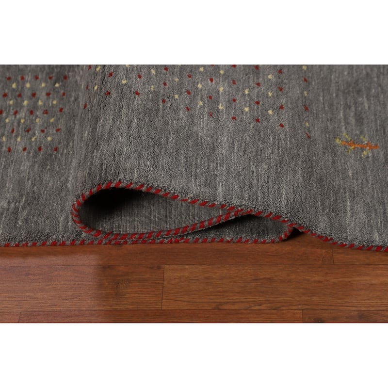Tribal Gray Gabbeh Oriental Area Rug Hand-Knotted Wool Carpet - 8'1"x 9'10"