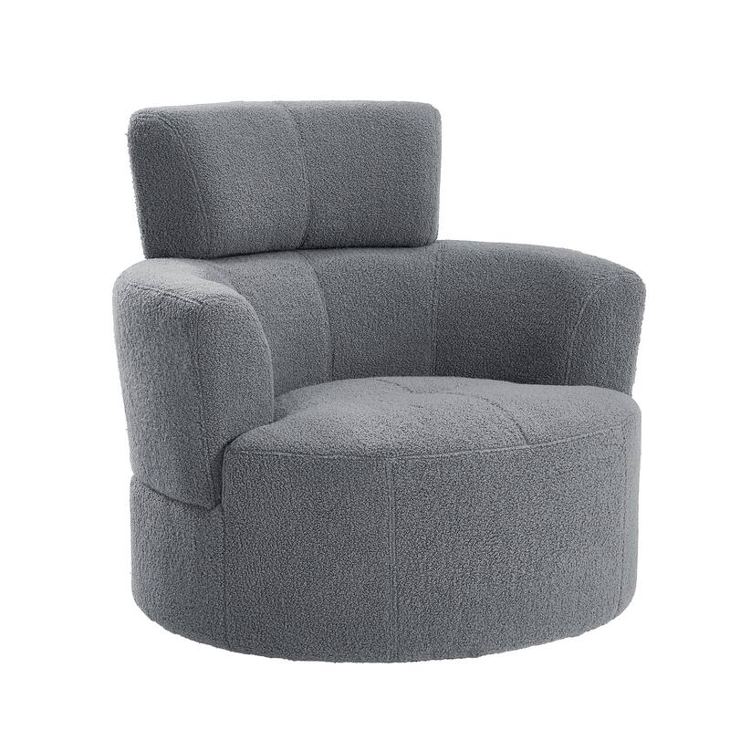 360° Swivel Chair, Upholstered Barrel Chair with Adjustable Headrest Modern Swivel Round Sofa Chair for Living Room