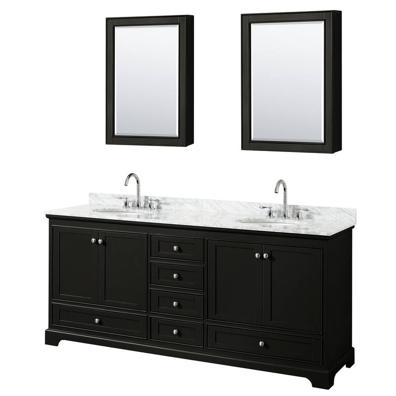 Wyndham Collection Deborah 80" Free Standing Double Vanity Set with - Dark Espresso / White Carrara Marble Top / - Espresso Finish