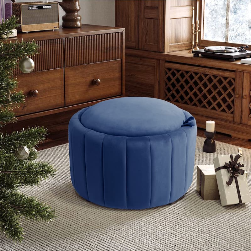29" Modern Velvet Round Storage Ottoman