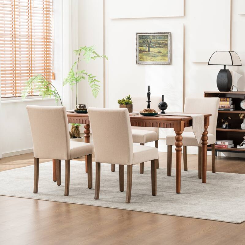 Upholstered Modern Dining Chairs, Linen Fabric Side Chairs Set of 2