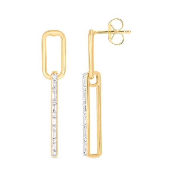 slide 1 of 6, Cali trove .925 Silver 1/6Cts Roung-Baguette Diamond Paperclip Earring Yellow