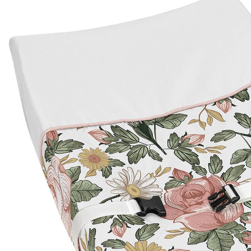 Sweet Jojo Designs Vintage Floral Boho Girl Changing Pad Cover - Blush Pink Yellow Green White Shabby Chic Rose Flower Farmhouse