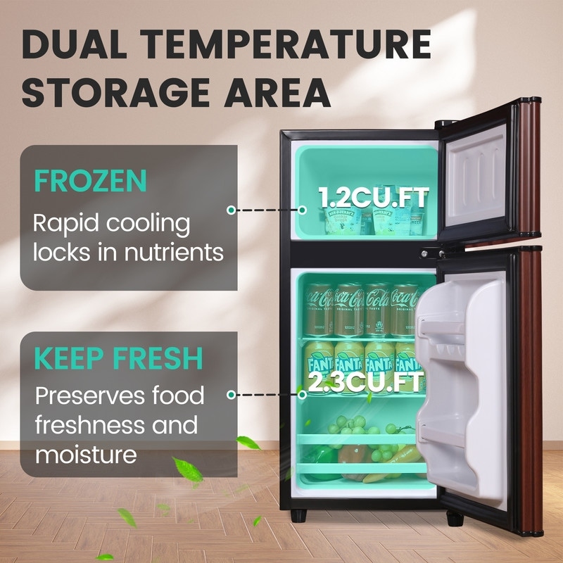 Refrigerator with Freezer, 3.5 Cu.Ft Mini Fridge,Lock Fresh,7 Level  Adjustable T