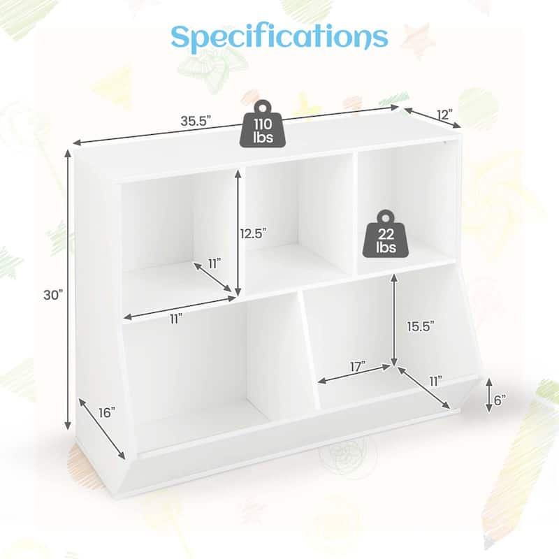 Costway 5-Cubby Kids Toy Storage Organizer Wooden Bookshelf Display - See Details