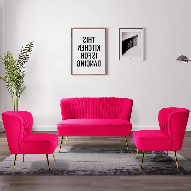 Delicia 3 Piece Living Room Set with Golden Legs by HULALA HOME - FUCHSIA