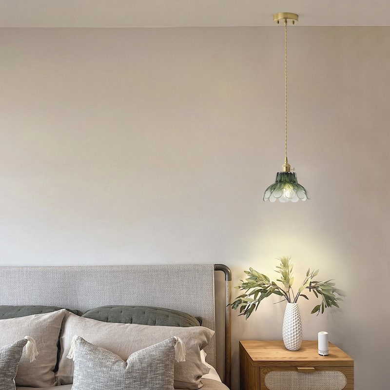 Vintage Green Glass Pendant Light 1 Light Adjustable Hanging Fixture